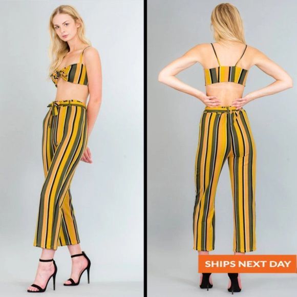 Vertical Stripe 2 Piece Set - Tropical Set - Vacation Set - Vacation Apparel - Picture 1 of 5
